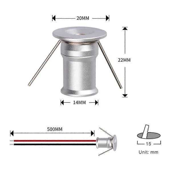 Mini Downlight DC12V 1W 3000K 9-pakning Sølv Shell, Konstverksbelysning