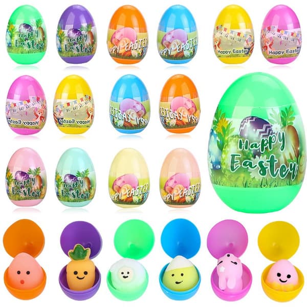 20 Pre-filled Easter Eggs Filled with Squishy Toys for Kids, Easter Eggs to Fill for Easter, for Easter Theme, Party, Hunt, Easter Baskets