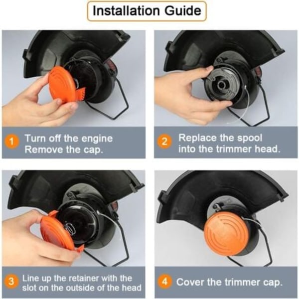 TS-Set med 6 A6485 A6481 Spolar för Black Decker Trimmer, 6 x 9 m Nylon Tråd, 1,65 mm Tråd + 1 Lock + 1 Fjäder