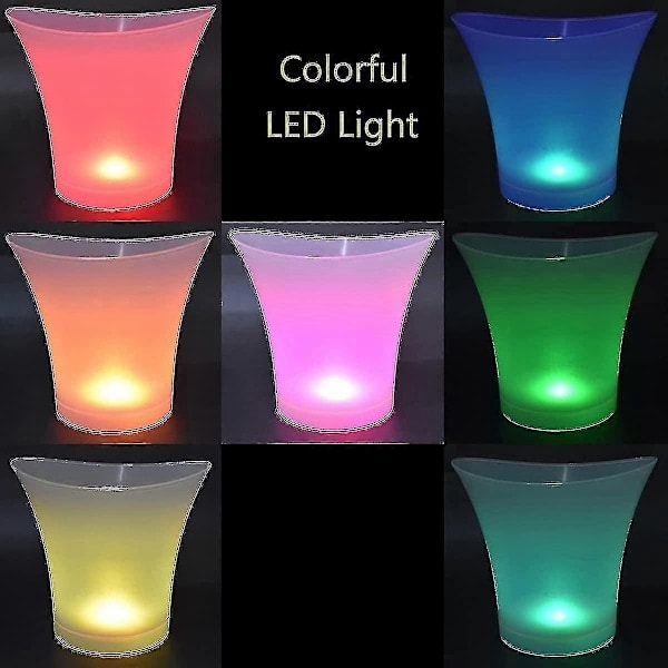 LED Isspand, 5l Stor Kapacitet Flaskekøler - Champagnekøler - Vinkøler - Drikkekøler - Køler LED Vandtæt med Farveskift - Perfekt