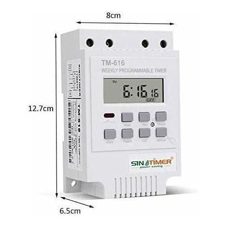 TM616 Relæ Timer Switch Programmer, 12V Digital Elektrisk Ugentlig Timer med Digital LCD-skærm - Hvid