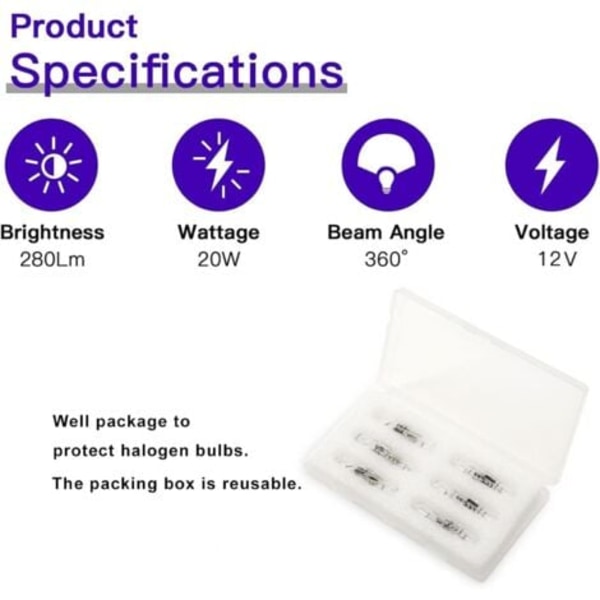 TS-Set med 12 G4 halogenlampor 20W 12V 2800 K 2-stifts för fläkt, kök, vardagsrum, sovrum