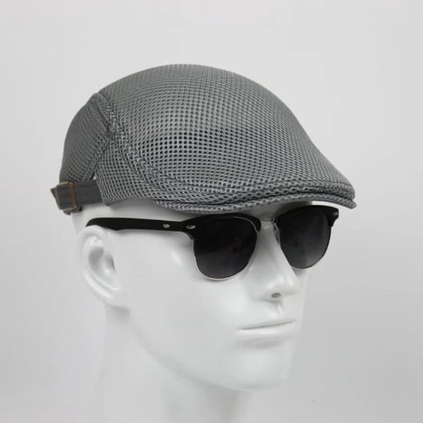 Herre Sommer Flat Cap, Justerbar Åndbar Polyester Mesh Hat, 55-60 cm, Grå, Til Udendørs Aktiviteter Og Solbeskyttelse