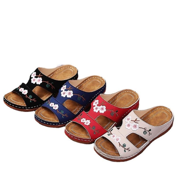 Ortopediska Bloom-skor för kvinnor med öppen tå sandaler Platttofflor för damer Sommar Strand Gummi Mjuk sula Brown 37