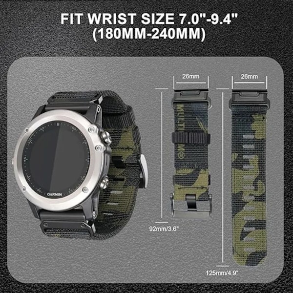 22 26 mm Nylon Militærrem For GARMIN FENIX7 7X PRO 6 6X Myk Slitesterk Remkropp For 965 Instinktiv Erstatning Scorpion camouflage