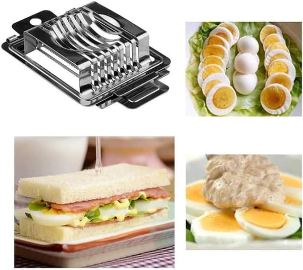 Eggeskjærer, Multifunksjonell Kutter i Rustfritt Stål, For Egg, Sopp, Tomater Og Frukt, Sett Med 2, 15 x 9 x 2.5 cm