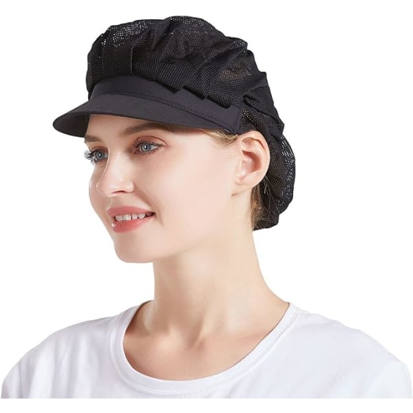 Sæt med 3 sorte kokkehatte med net, unisex køkkenhatte til