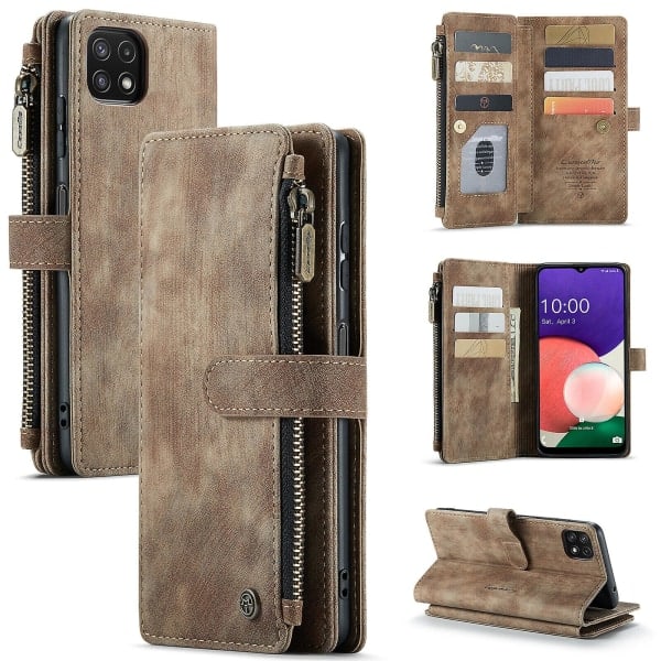 SQBB Etui for Samsung Galaxy A22 5g Lommebok Etui Slitesterkt PU-Lær Magnetisk Klaff Glidelås Kortlomme - Brun Brun ingen