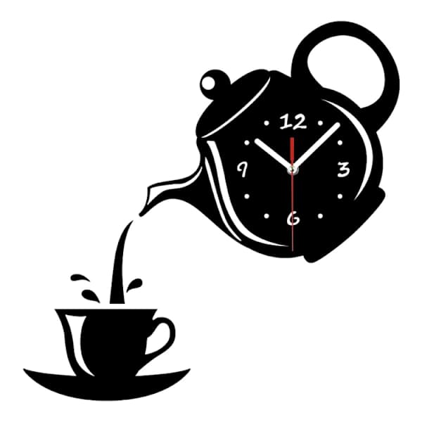 Creative DIY Acrylic Coffee Cup Tea Pot 3D Wall Clock Decorative Kitchen Wall Clocks Living Room Dining Room Home Decor Clock (Black)
