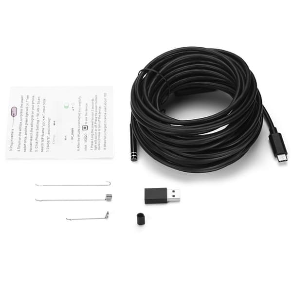 TS-USB Typ-C -tarkastuskamera 7 mm:n sensorilla ja 10 metrin kaapelilla – IP67, 8 LED, Android/PC