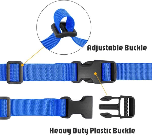 Justerbare bagagestropper, 4-pak, holdbare stropper med plastikspænder til kufferter, rejsetasker og flytning, blå, 198 cm