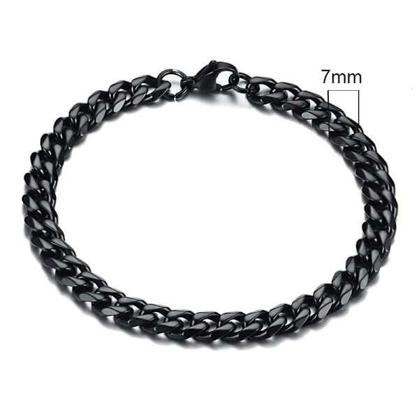 Vnox 3-11mm Kraftig Miami Curb Kjede Armbånd For Menn, Rustfritt Stål Kubansk Lenkekjede Armbånd Klassisk Punk Tunge Herre Smykker 7mm Svart 21cm