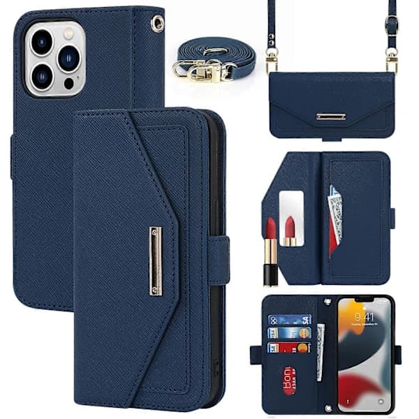 Korsstruktur Lanyard Lærveske for iPhone 14 Pro Max