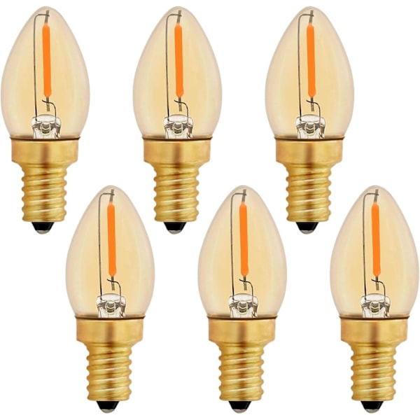 C7 E12 LED-pære 220v, 0,5w erstatning for 5w, E12 LED-glødetrådspære ravfarvet dekorativ natlampe, varm hvid 2200k, ikke-dæmpbar, 6-pak