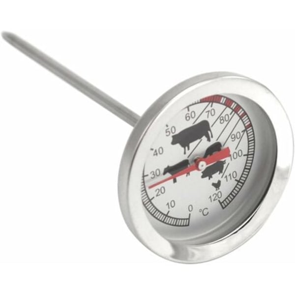 TS-Steketermometer i rustfritt stål - analogt kjøtttermometer opptil 120 °C - grilltermometer - kjøttnål