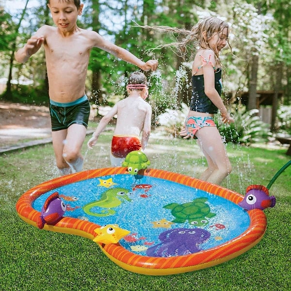 Sprinklermatte Vattenlekmatte Holdbar Bærbar Oppblåsbar Sprinklermatte Støt og Sprut Vadpool Sommer Essensielle Sprayleker