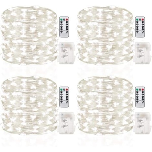 4-pack 50ft (16,4ft) Slingor Batteridrivna med Fjärrkontroll Timer Vattentäta Koppartråd Fairy Lights för Sovrum Inomhus Utomhus Bröllop Dor