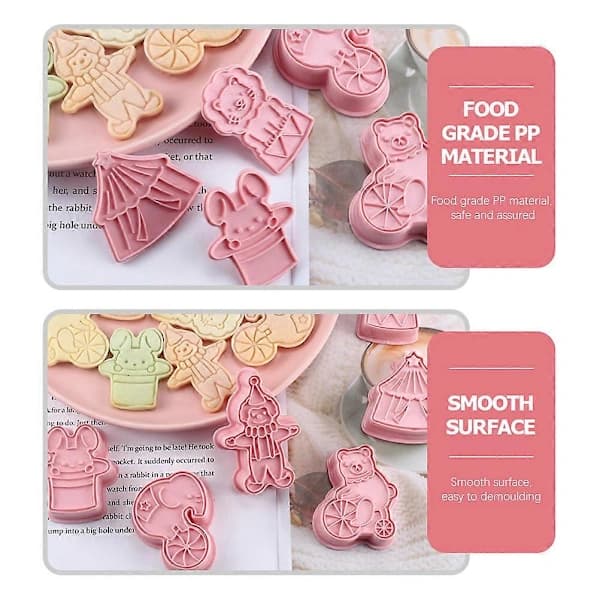 6 stk. Cirkus Kageforme Cirkus Fondantforme Plastforme Køkkenbageværktøj Pink 7.6X5CM