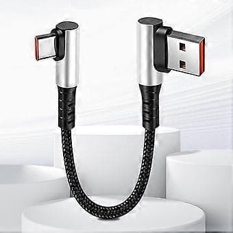 90 Degree Angle 480 Mbps Nylon USB to Type C Fast Charging and Data Transfer Power Cable 0.25m 0.25m single elbow