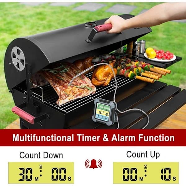 Termometer med baggrundsbelysning og køkkentimer, vandtæt termometer med sonde til grilltemperatur