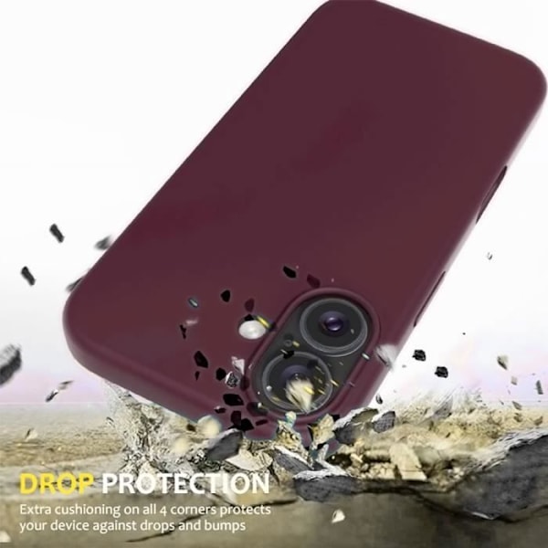 Etui + 2 stk herdet glass til iPhone 16, Ultra Slim Protection Shockproof Anti-Scratch Burgunder