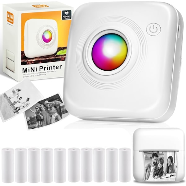 Bluetooth Thermal Printer for Mobile Printing, Inkless Printing for Creative Stickers, Portable Printer with High-Resolution Prints, Versatile