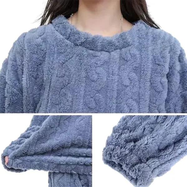 Fleecepyjamas til damer, blødt nattøjsæt, kostume, nattøj, pyjamas, vinter, varm, hvid L