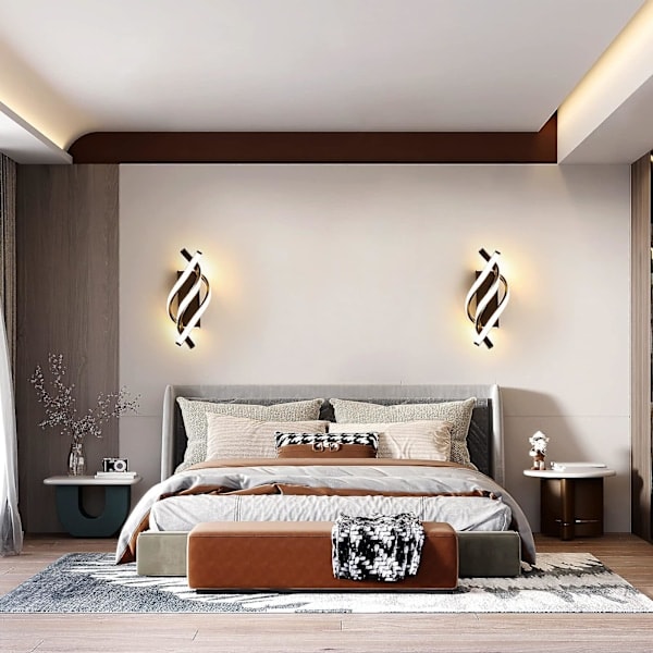 LED Væglampe, Indendørs Væglampe Moderne 26w, Indendørs LED Væglampe Buet Design, 3000 K Varmt Hvidt Lys, Sort, Til Soveværelse, Arbejdsværelse