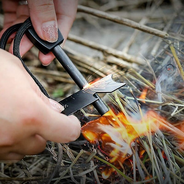 Överlevnads Tändstål, Tändare med Skrapa, Vattentät, 10 000 Gnistor vid 3 000 Grader, 8 mm Stång, Magnesium Eldstål - Tändare, Nackband