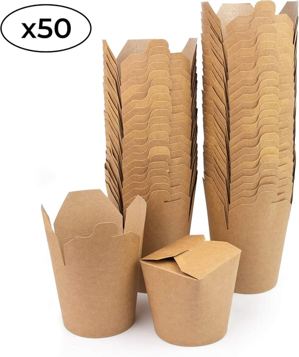 Paper Meal Boxes in Brown, 50-Pack, 780 ml - Disposable Food Container