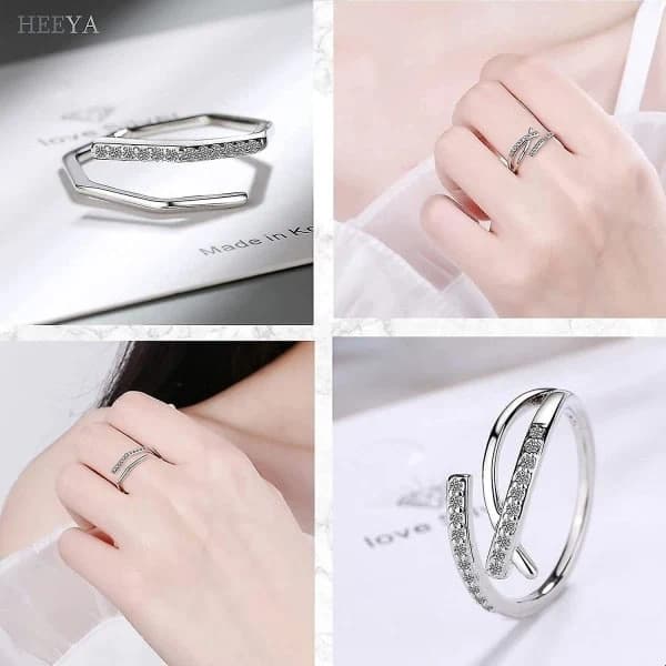 Justerbar Ring för Kvinnor - 925 Sterling Silver Tumring - Silverringar Flickor - Fingerring Set - Bröllop Löftesringar Mamma Mors Dag Present, W