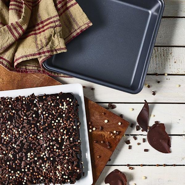 Bageform - Bageplade i kulstofstål - Bageplade - Gratinform - Lasagneform - Rektangulær ovnform - Stor ovnform - Sæt med 2 - 23 x 22 cm
