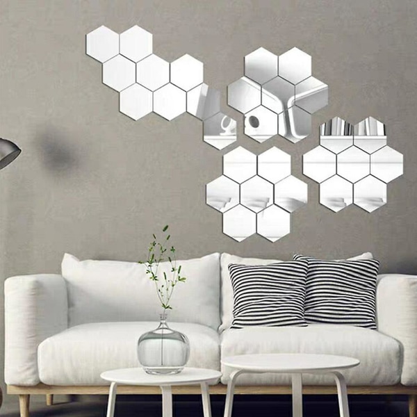 Spegelväggklistermärken, 12 st Hexagon Mirror Art DIY Hemdekorativ Sexkantig akrylspegel för hemväggdekoration