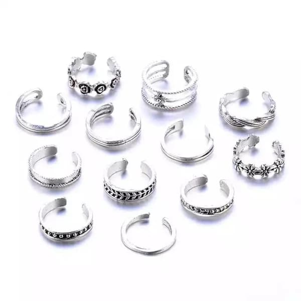 12-pack Boho Silverringar / Tåringar - Justerbara Silver