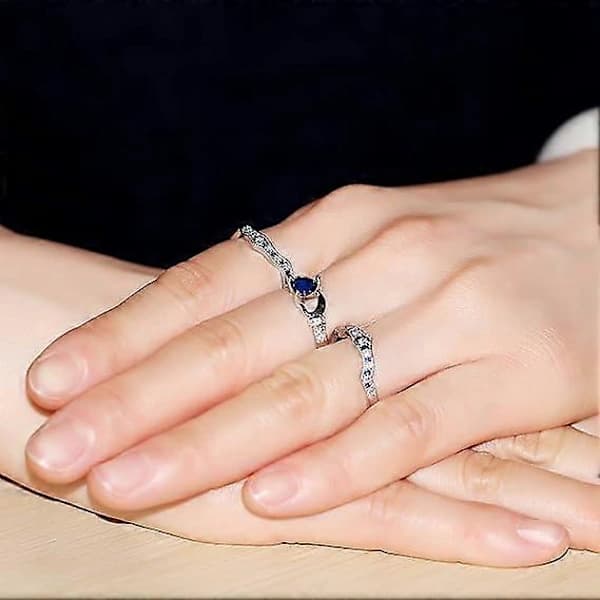 Blå irsk Claddagh-ring til kvinder med hjerte, stabelbare forlovelses- og løfteringe, 3-delt sæt