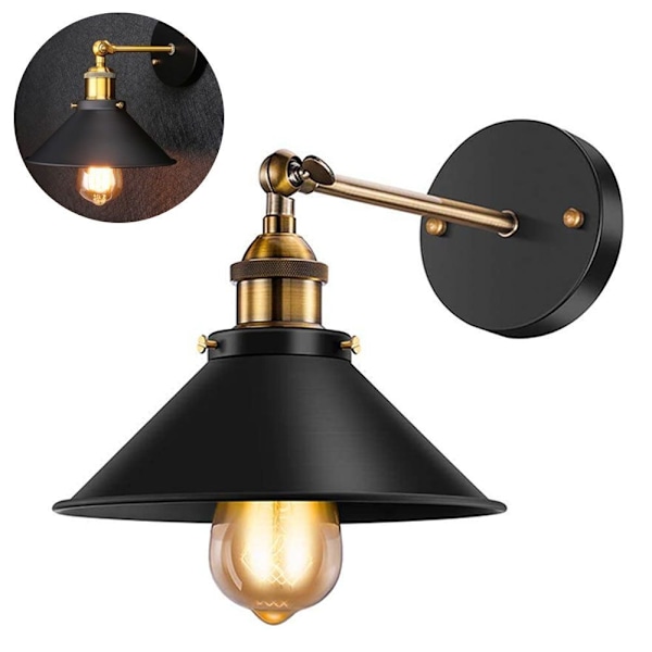 Vintage Vägglampa Kreativ Vägglampa Rotationsbar Metall Vägg Svart 2