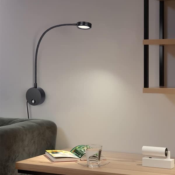 LED-seinälukuvalo, kosketushimmennettävä, 3 värilämpötilaa, 360° joutsenkaula, USB-virta, sängynvieri, musta