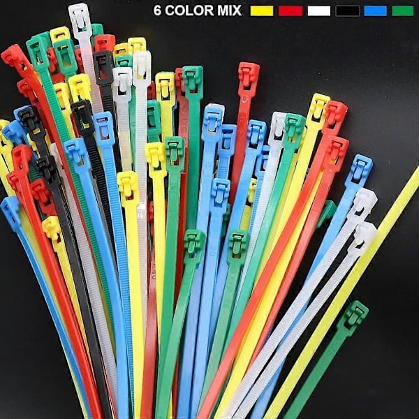 Återanvändbara buntband i plast 200 x 3,6 mm, färgglada buntband, buntband i nylon, UV-resistenta buntband - Förpackning med 120 stycken