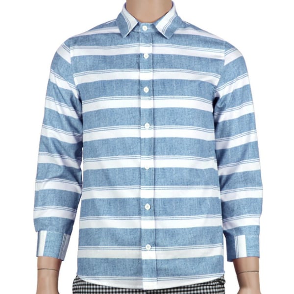 Herrrandiga linne långärmade skjortor Sommarlov Casual Button Up Slim Fit Toppar Blus Light Blue 2XL