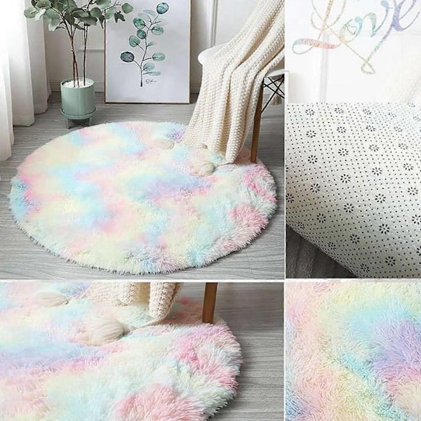 Rosa Rundt Teppe for Jenterom, Fluffy Sirkelteppe - Perfekt