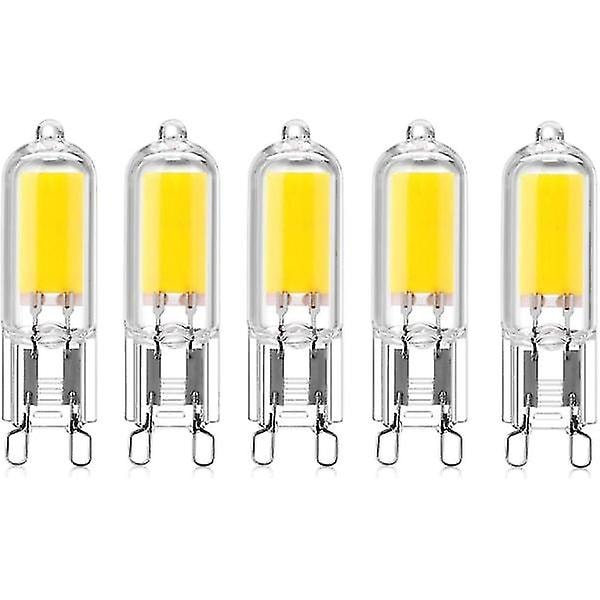 5-pak 2W G9 Kapselbaserede COB LED-pærer 220V 200 Lumen 10W-20W Halogenpære Ekvivalent til Lyskroner, Bordlamper, Væglamper, Varmt Hvidt 3000K