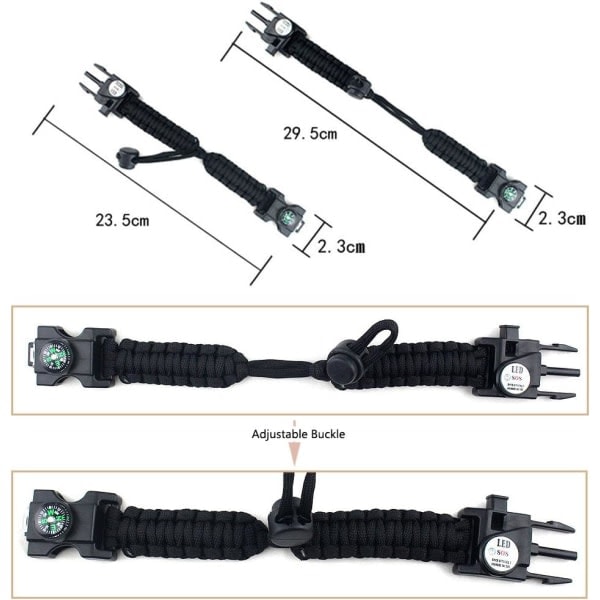 Säädettävä selviytymisranneke, 7-säikeinen Paracord 20-in-1 hätävarusteet urheiluranneke -setti vedenpitävällä LED SOS-valolla jne. (armeijan vihreä)
