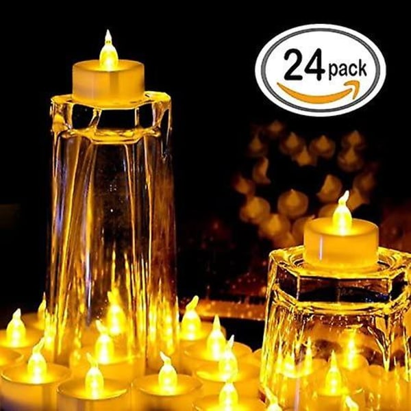 Flameless LED Tealights - With Cr2032 Batteries - Flickering Effect - Warm White 24 Pcs