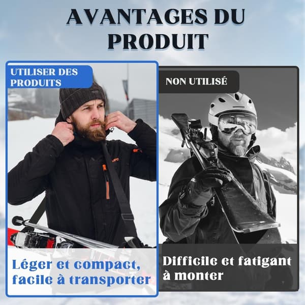 Adjustable Ski Carrier Straps 2-pack, Ski Carrier Strap, Ski Rope, Lightweight and Practical Ski Accessories, Ski Strap for Winter Skiing