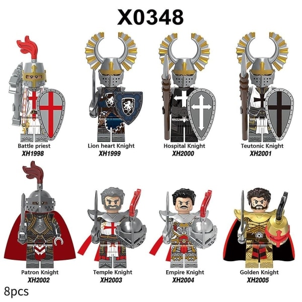 8 st/set Medeltida riddare Actionfigurer Byggklossar Stridspräst Patron Riddare Montering Minifigurer Samlarleksaker[HK]- Perfet