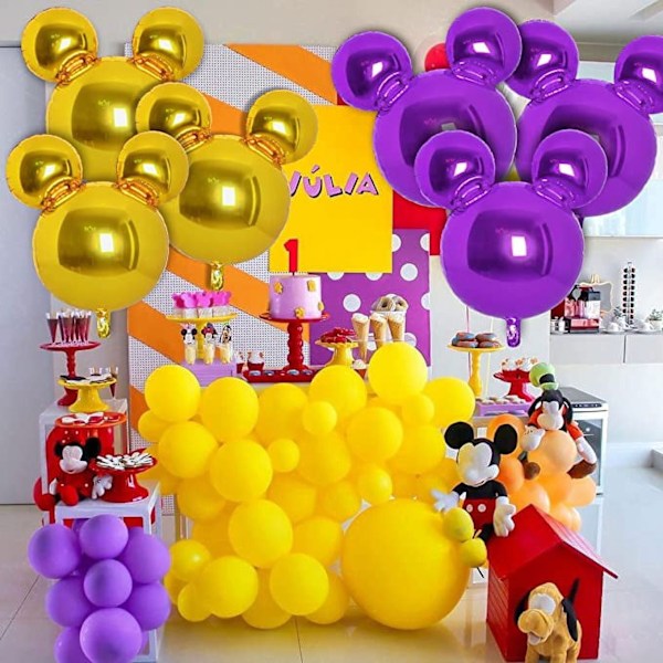 4 stk guld mus hoved folie balloner til børn, mus ballon mus fødselsdagsfest tilbehør favoriserer 24\" mus mylar balloner til 1. fødselsdag,