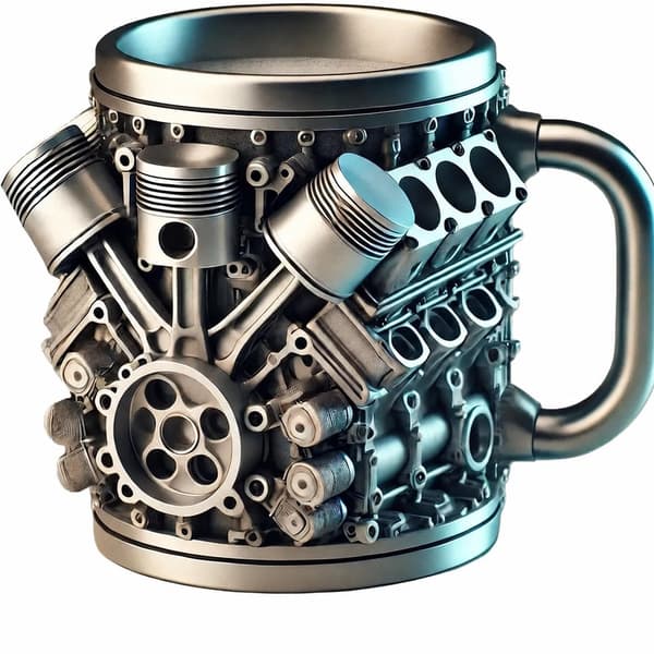 Motorformet kaffekrus, vakuumisoleret kop i rustfrit stål til bilentusiaster, kontor, garage og rejser, sølv, 450 ml