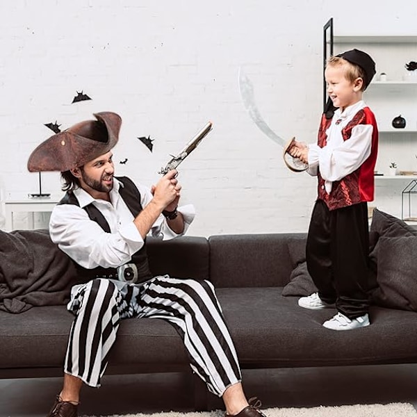 2 kpl keinonahkainen merirosvohattu, kolmikolkkahattu, ruskea kolmikolkkahattu merirosvojuhliin, Halloweeniin, cosplayhin, naamiaisasusteisiin
