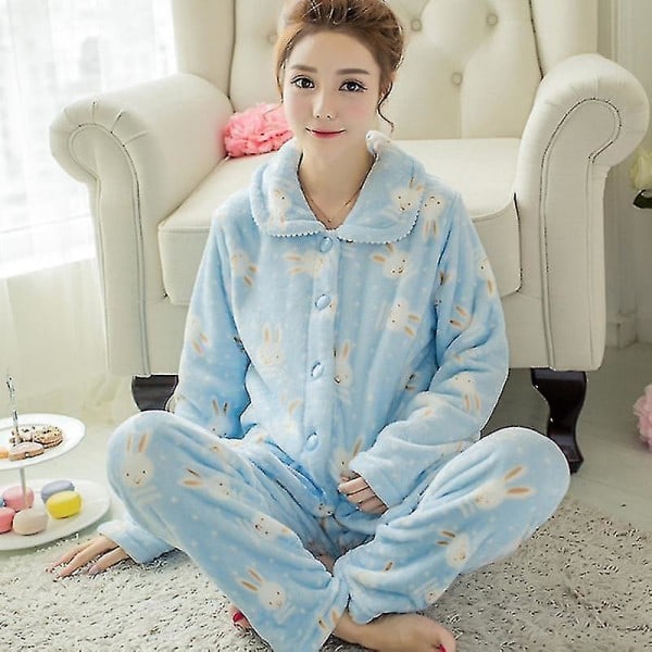 Höst- och vinterflanellpyjamas för damer, varm pyjamas med cardigan som kan bäras utanför hemmet, klädset