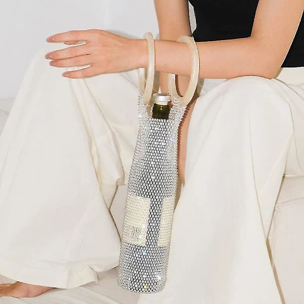 Glitrende diamantstrass vinpose elastisk netting robust håndtak bryllupsgaver Hvit